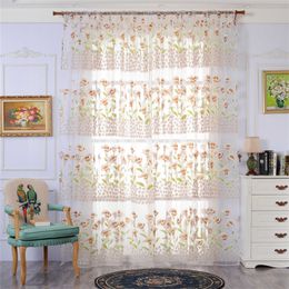 Flowers Sheer Curtains Tulle Window Treatment Voile Drapes Valance Fabric Door Curtain For Living Room Bedroom Outdoor Panels Jinya Home
