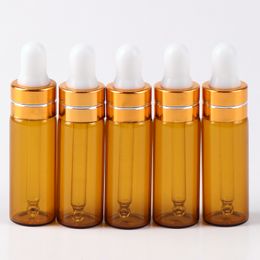 (100Pieces/Lot) 5ML Mini Portable Brown Glass Refillable Perfume Bottle & Empty Cosmetic Container With Rubber Head And Dropper