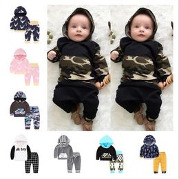Baby Girls Clothes Boy Camo Striped Hoodie Pants Suits Floral Flowers Clothing Sets Long Sleeve INS Letter Coat Pant Outfits 23 Colour D6776