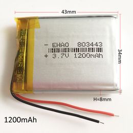 803443 3.7V 1200mAh Lithium Polymer LiPo Rechargeable Battery For Mp3 MP4 DVD PAD mobile phone GPS power bank Camera E-books recoder Model