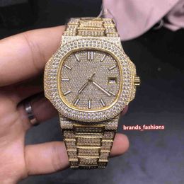 Gold High-End Men's Iced Diamond Watch Stainless Steel Case Watch Gold Full Diamond Strap Watches Automatic Mechanical Wristwatch