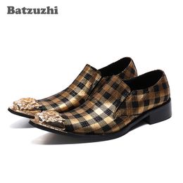 Batzuzhi Luxury Handmade Men Shoes Pointed Metal Tip Leather Dress Shoes Formal Business, Party&Wedding Shoes Men Zapatos Hombre