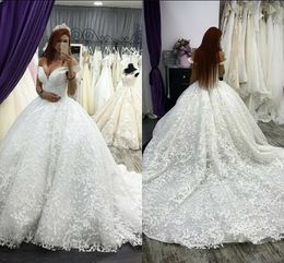 Princess Off Shoulder Wedding Dresses Sleeveless Lace Appliqued Bridal Gowns Sweep Train Ball Gown Wedding Dress robe de mariée