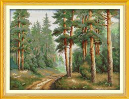 Pine forest scenery home decor painting ,Handmade Cross Stitch Embroidery Needlework sets counted print on canvas DMC 14CT /11CT