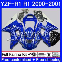 Body For YAMAHA YZF 1000 YZF R 1 YZF-1000 YZFR1 00 01 Frame 236HM.33 YZF-R1 00 01 Bodywork YZF1000 YZF R1 2000 2001 Fairing White flames hot