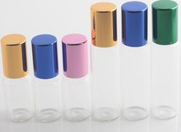 -Roll-on Glass 5mL / 5Gram Tubo frasco com tampa de alumínio 5CC vidro Roller Ball Amostra Limpar Garrafa Fragrance Perfume 6 cores