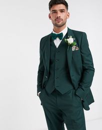 2020 Designer Two Button Dark Green Groom Tuxedos Groomsmen Best Man Suits Men's Wedding Blazer Suits (Jacket+Pants+Vest)