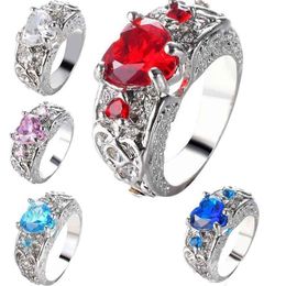 Crystal Love Heart Ring Heart Shape Diamond Rings Fashion Jewelry for Women Gift