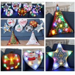 Led Luminous Pillow Case Covers For XMAS Santa Claus Reindeer Pumpkin Throw Cushion Cover Christmas Sofa Car Decoration 4 Styles XD20004