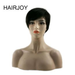 HAIRJOY Synthetic Hair Women Black 1B Color Short Cut Straight Pixie Wig Free Shipping