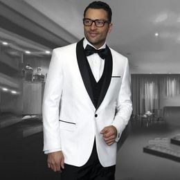 New Style One Button White Wedding Groom Tuxedos Shawl Lapel Groomsmen Men Suits Prom Blazer (Jacket+Pants+Vest+Tie) NO:2016