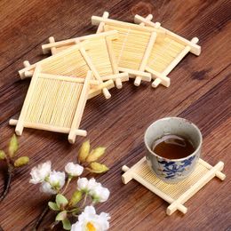 Square Shape Bamboo Cup Mat Natural Bamboo Tea Trays Creative Handmade Concave Coaster 8.5cm*8.5cm