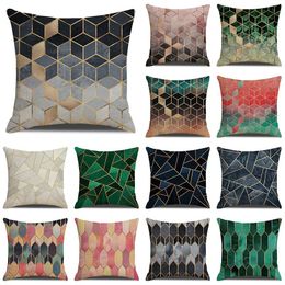 Linen Pillow Case 45*45cm Geometry Painting Cushion Covers Linen Printed Colourful Pillow Cover Euro Throw Pillowcases Sofa Home Decor