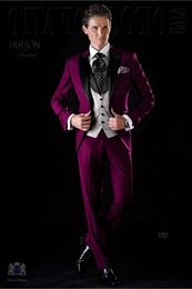 Brand New One Button Wedding Groom Tuxedos Peak Lapel Groomsmen Men Suits Prom Blazer (Jacket+Pants+Vest+Tie) NO:2094