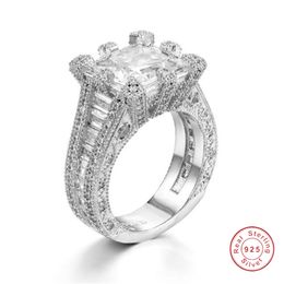 Luxury Womens Square Cluster Engagement 4ct SONA Diamond Architecture Ring Simulated Platinum Bridal Fashion fine Jewellery Stores