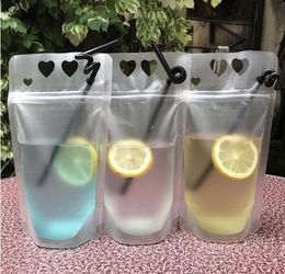 450ml Transparent Self-sealed Plastic Heart Beverage Bag DIY Drink Container Drinking Bag Fruit Juice Food Storage 500pcs