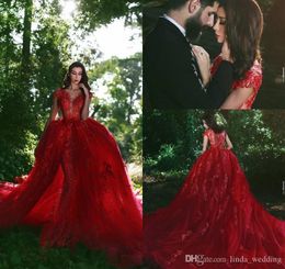 2019 Luxury Red Arabic Dubai Style Evening Dress V Neck Applique Celebrity Pageant Formal Holiday Wear Prom Party Gown Custom Made Plus Size