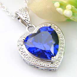 wholesale Brand New 10Pcs LUCKYSHINE Blue Topaz Gems 925 Silver Women Jewellery Cubic Zirconia Heart Pendants Necklaces + Chain