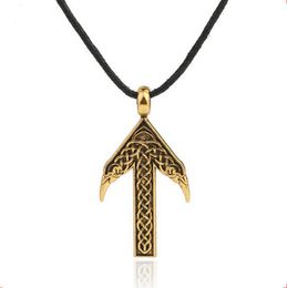 Vintage Men Jewelry Arrow Rune Viking Amulet Pendant Nordic Talisman Necklace