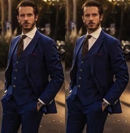 Men's Suits Navy Slim Fit Tuxedo For Groom One Button Men Suits For Wedding Male Formal Prom Cheap Wear Three Pieces (Jacket+Pants+Vest)