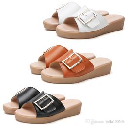 Genuine Leather Female Slippers Luxury Sandals Metal buckle Women Black Colors Sandals Female summer outdoor beach Slippers good quality