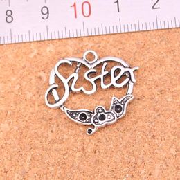 74pcs Charms heart sister flower Antique Silver Plated Pendants Making DIY Handmade Tibetan Silver Jewellery 24*24mm