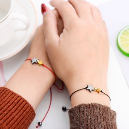 Pipitree Gold Black Hematite Double Star Charm Bracelet for Women Men Lucky Red String Friendship Bracelets Wish Jewelry Gift