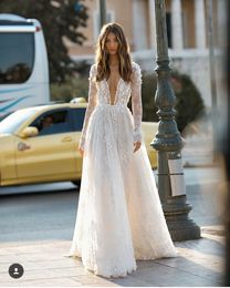 berta beach wedding dresses lace long sleeve 3d floral appliques tulle plus size wedding dress backless bridal gowns custom made193k