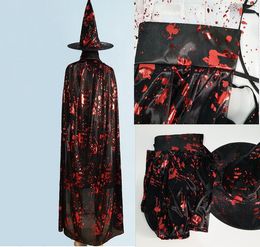 halloween kids cloak blooded blood horror costume cosplay cape +hat women children cosplay cprop death witch magic robe capes