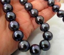 18 "de 10-11mm naturales de agua dulce redondo negro collar de perlas de plata