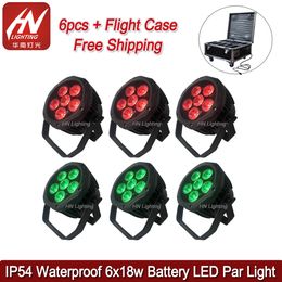 6pcs Akku Uplighting LED Par Light IP54 6x18w RGBWA+UV 6in1 Battery Powered Par50 Can with wireless DMX Waterproof Outdoor lights