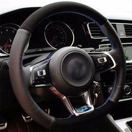Top Leather Steering Wheel Hand-stitch on Wrap Cover For VolksWagen Golf 7 Golf R MK7 Polo Scirocco 2015-2016