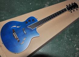 Factory wholesale metallic blue semi hollow electric guitar with rosewood fretboard,flame maple veneer,can be Customised as request