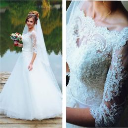 Wedding Dresses Beach 2019 Latest A-line Bridal Dress Bridal Gowns Half Sleeve White Lace Tulle Zipper Back