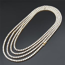 Color Long Lasting Stainless Steel Gold Plated Iced Out Round CZ Tennis Chain Necklace for Men Women 5mm 18 20 22 24 Inch