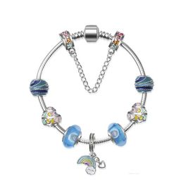 pandora bracelet valentine charms UK - 2019 New Charm Pandora Style Bracelets Charm Beads Bracelet 925 Silver Rainbow Pendant Bangle Valentines Gift Diy Jewelry with original logo
