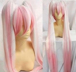 WIG shipping Long pink/white Sakura miku cosplay wig