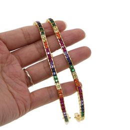 Wholesale-silver trendy Jewellery rainbow square tennis cz bracelet bangle for women girl rainbow Colourful Jewellery