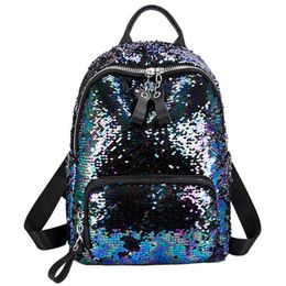 Sequins Bling Teen Small Backpack Girl Travel Shoulder Bag Female Sequins Contrast Color School Backpack For Student Bag