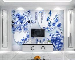 beibehang wallpaper for walls 3 dClassical blue-and-white embossed lotus decoration wallpaper TV background kids room wallpaper