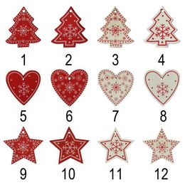 Christmas Wooden Pendant 10pcs/lot White Red Wooden Christmas Tree Ornament Angel Snow Bell Elk Star Christmas Decorations for Home