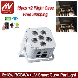 16pcs DJ par can cube up lights 6x18w RGBWA UV 6in1 wireless Dmx Akku uplighting battery Uplight for wedding djs events WIFI&Remote