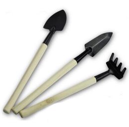 3Pcs/Set Mini Garden Hand Tool Kit Plant Gardening Shovel Spade Rake Trowel Wood Handle Metal Head Gardener