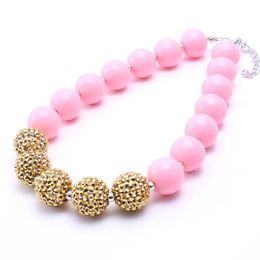 Pink+Gold Color Kid Chunky Necklace Fashion Princess Toddlers Girls Bubblegum Bead Chunky Necklace Children Jewelry