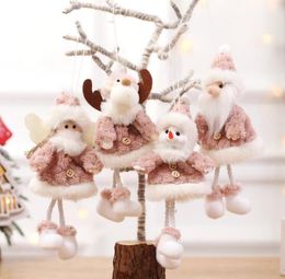 New Year Pink Plush Christmas Tree Ornament Cute Snowman Elk Plush Doll Christmas Tree Pendant Santa Claus Angel Xmas Tree Decor GB1311