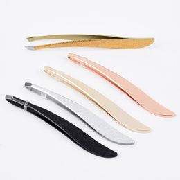 Eyebrow Tweezers Gold Colour Stain Steel Slanted Tip Face Hair Removal Clip Brow Trimmer Cosmetic Beauty Makeup Tool Accessories Pink Black