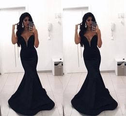 Sexy Plus Size Black Mermaid Prom Dresses Long Cheap Simple Floor Length Spaghetti Straps Pleats Formal Dress Evening Gowns Wear Custom