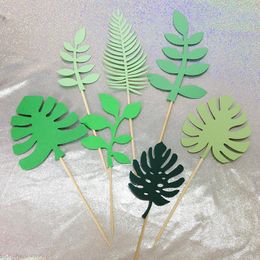 Tropical Style Cute Gifts Cake Insert Card Wedding Birthday Party Supplies Green Leaf Shape Cake Decoration Tools Paper