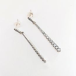 Wholesale- Long CZ Diamond Stud Earrings for Pandora 925 Sterling Silver with original box of high quality tassel ladies earrings