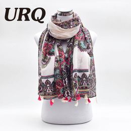 Fashion-- New Bohemian Style Long Cotton Scarf 2016 Woman Scarves With Tassel from India Flower Print Scarves Shawl Foulard V9A18589